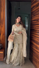 Graceful Cream Georgette Sequence Work Sharara Suit