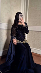 Lovely Blue Velvet with Sequence Work Plazo Suit