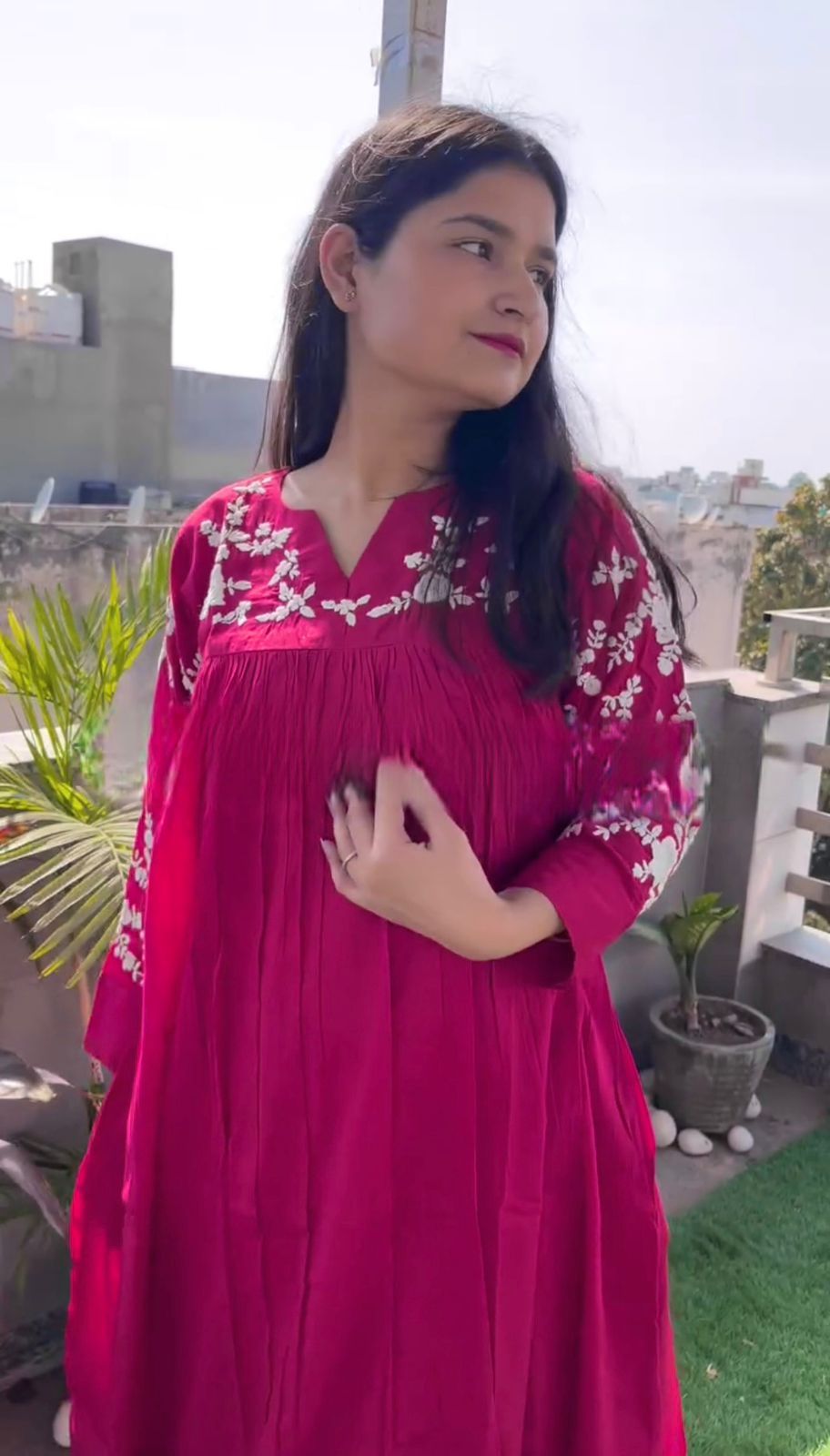 Precious Pink Cotton Embroidery Work Palazzo Suit