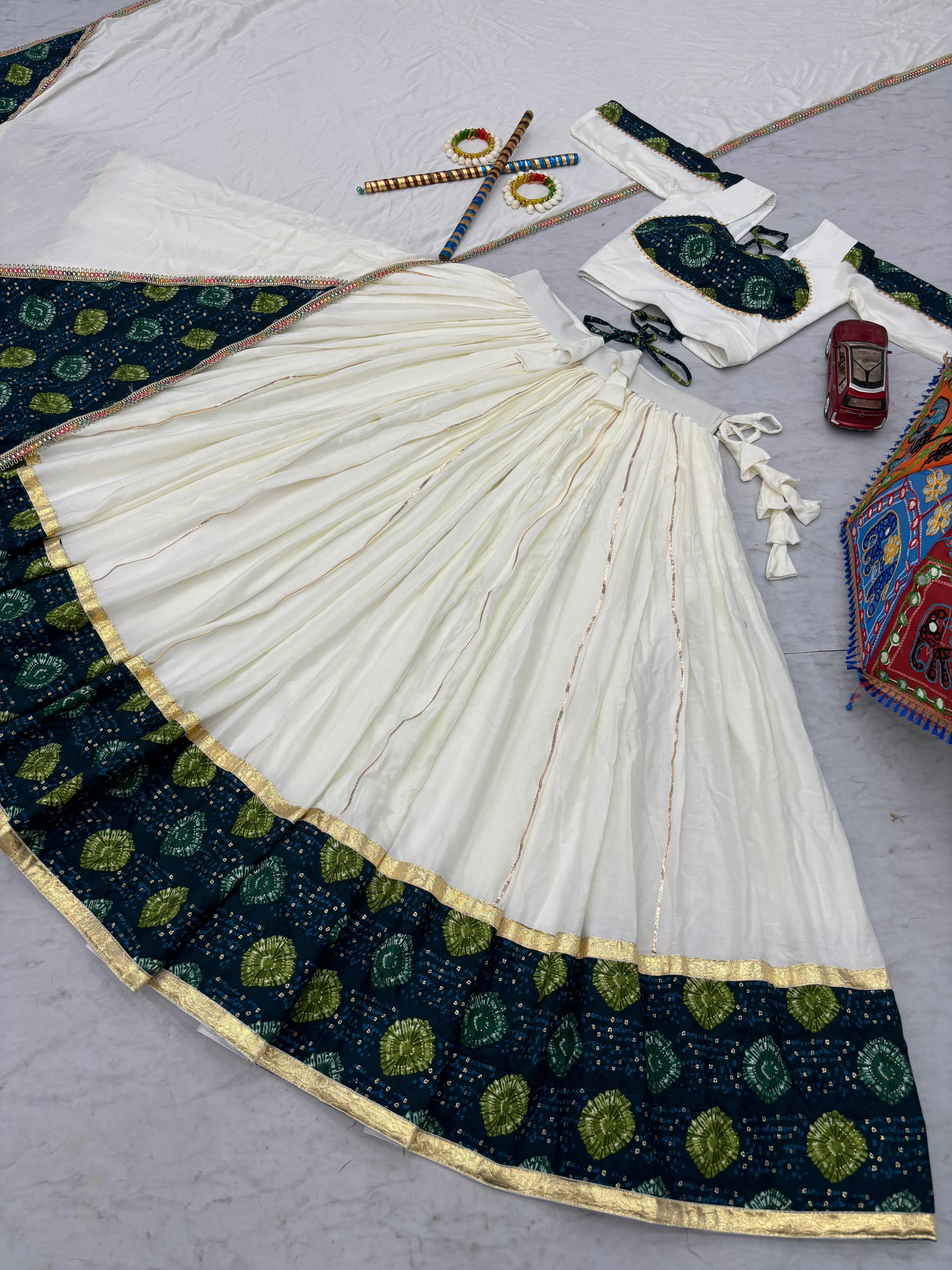 White Color Ajrakh Print Lehenga Choli For Navratri Wear