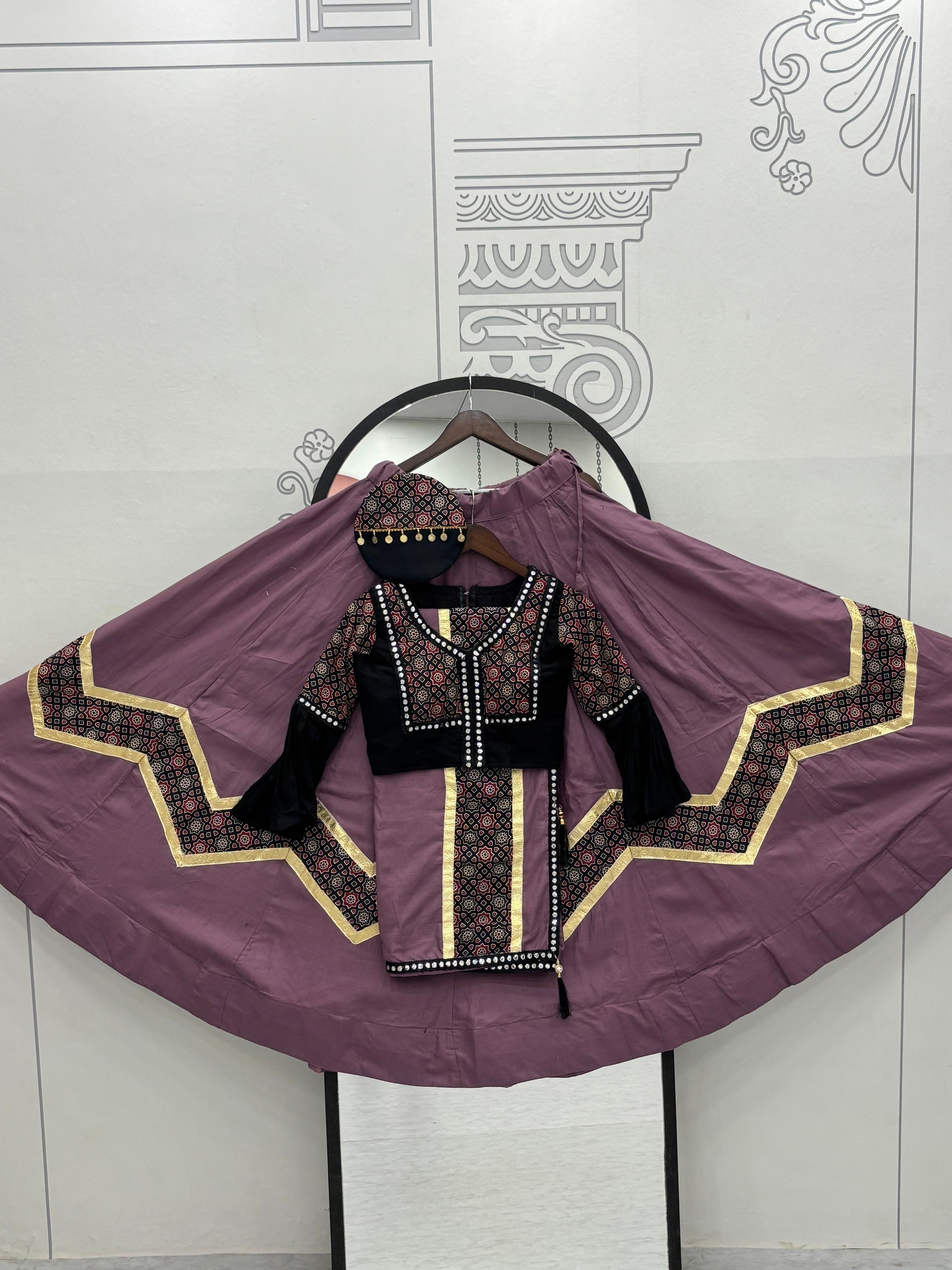 Navratri Collection Purple Cotton Ajrakh Print Lehenga Choli