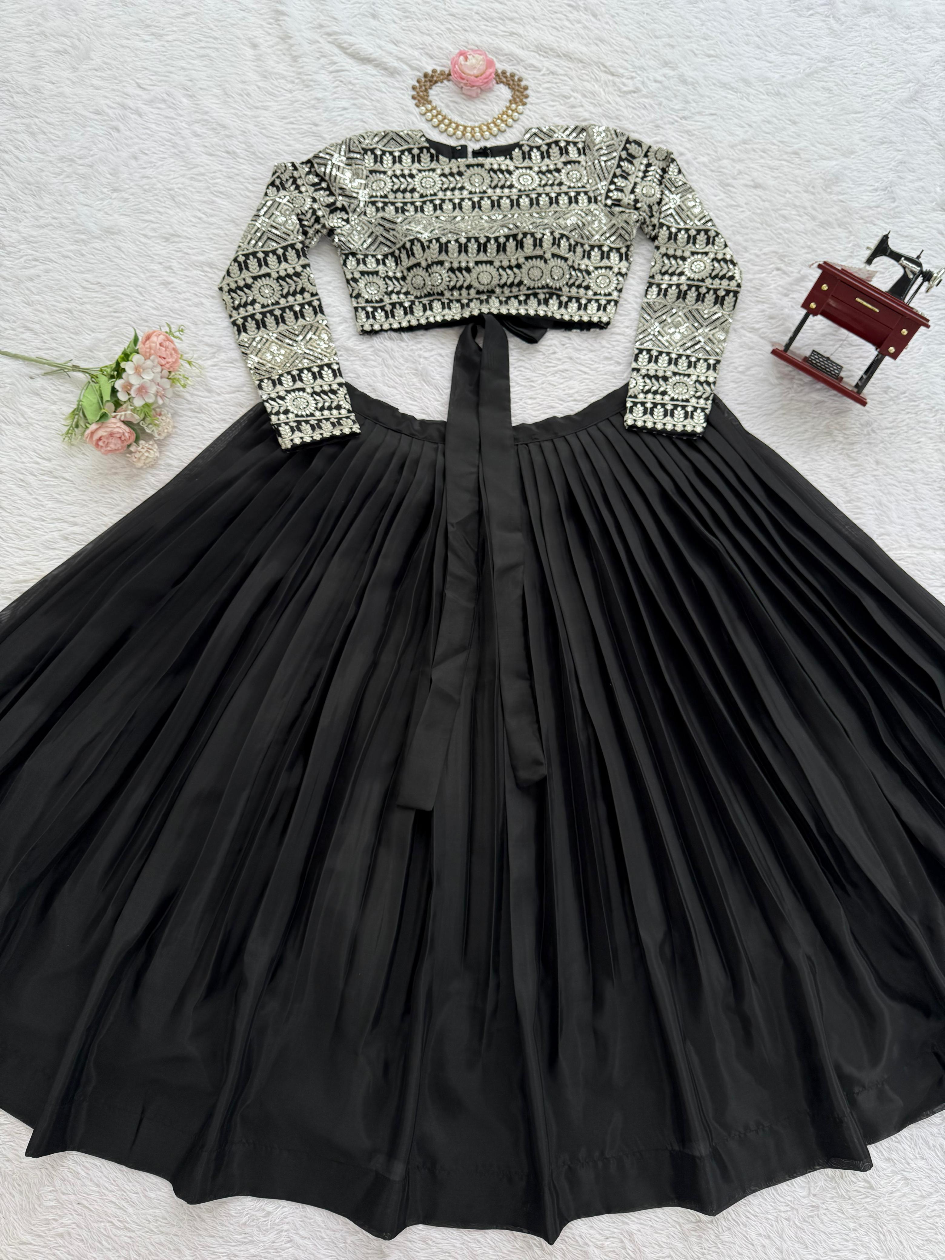 Mesmerizing Black Color Organza Lehenga Choli