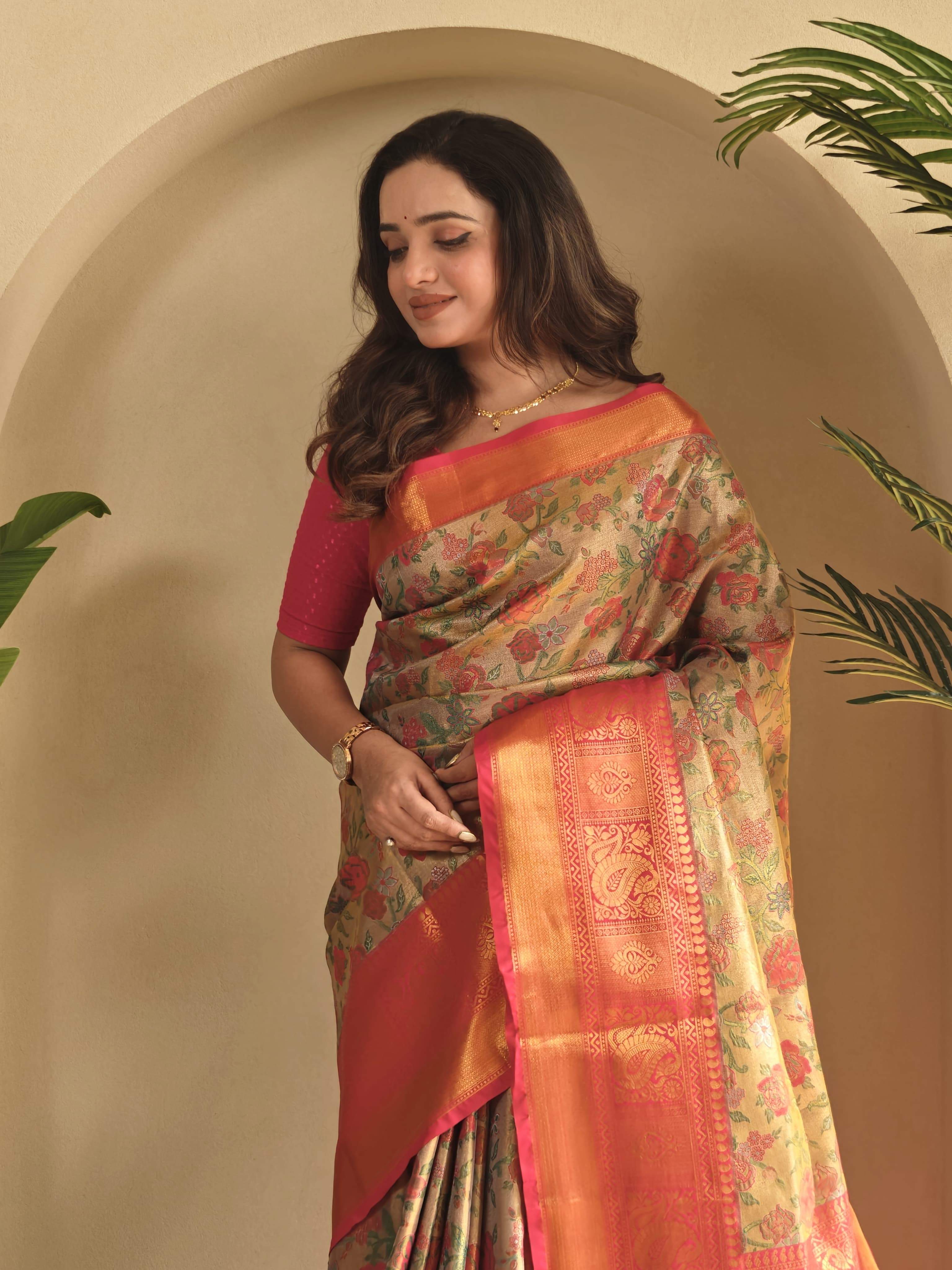 Festival Wear Trendy Orange Silk Zari Saree