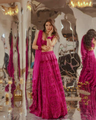 Lovely Pink Silk Thread Work Lehenga Choli