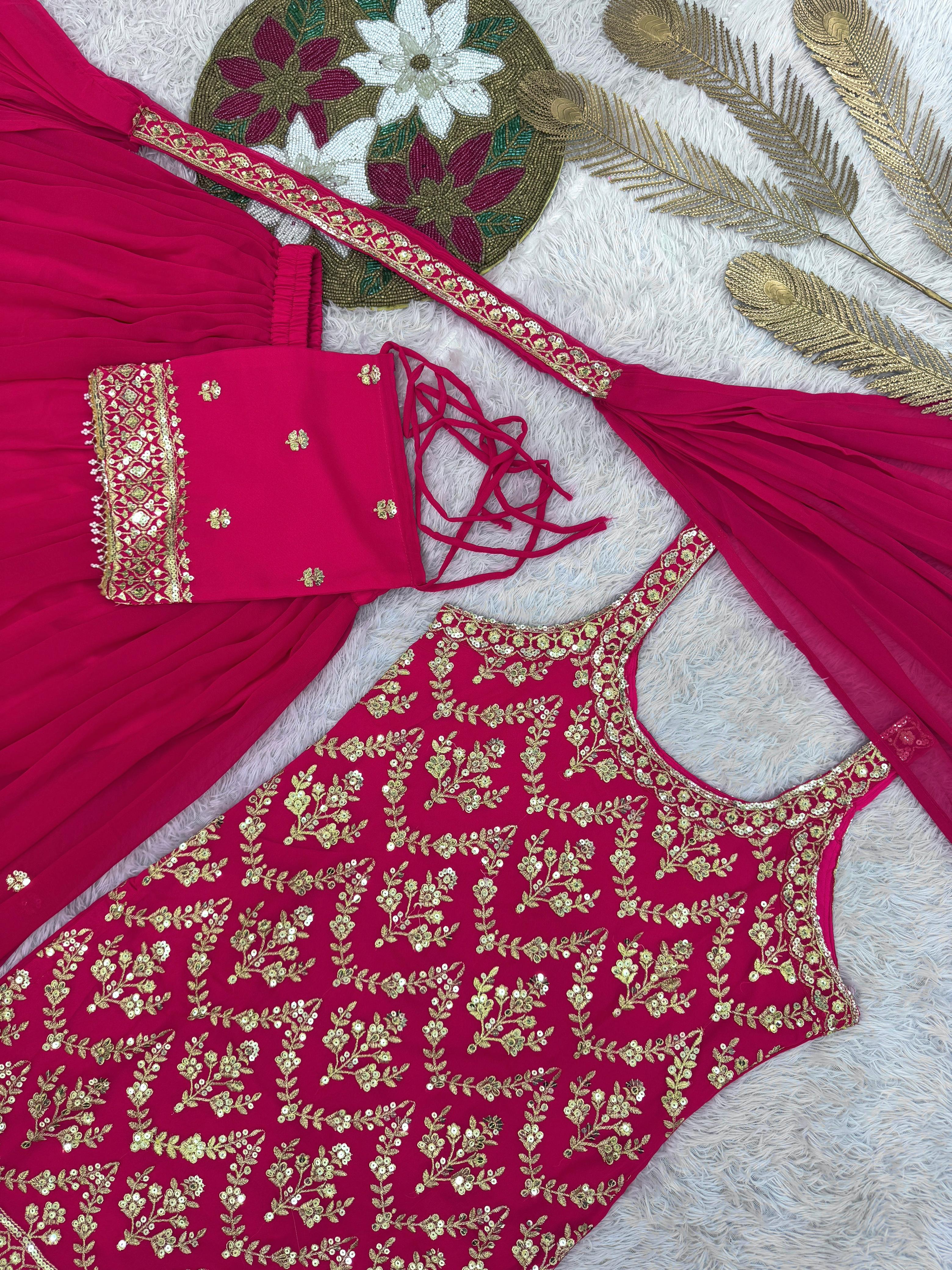 Lovely Pink Color Sequence Work Georgette Sharara Suit