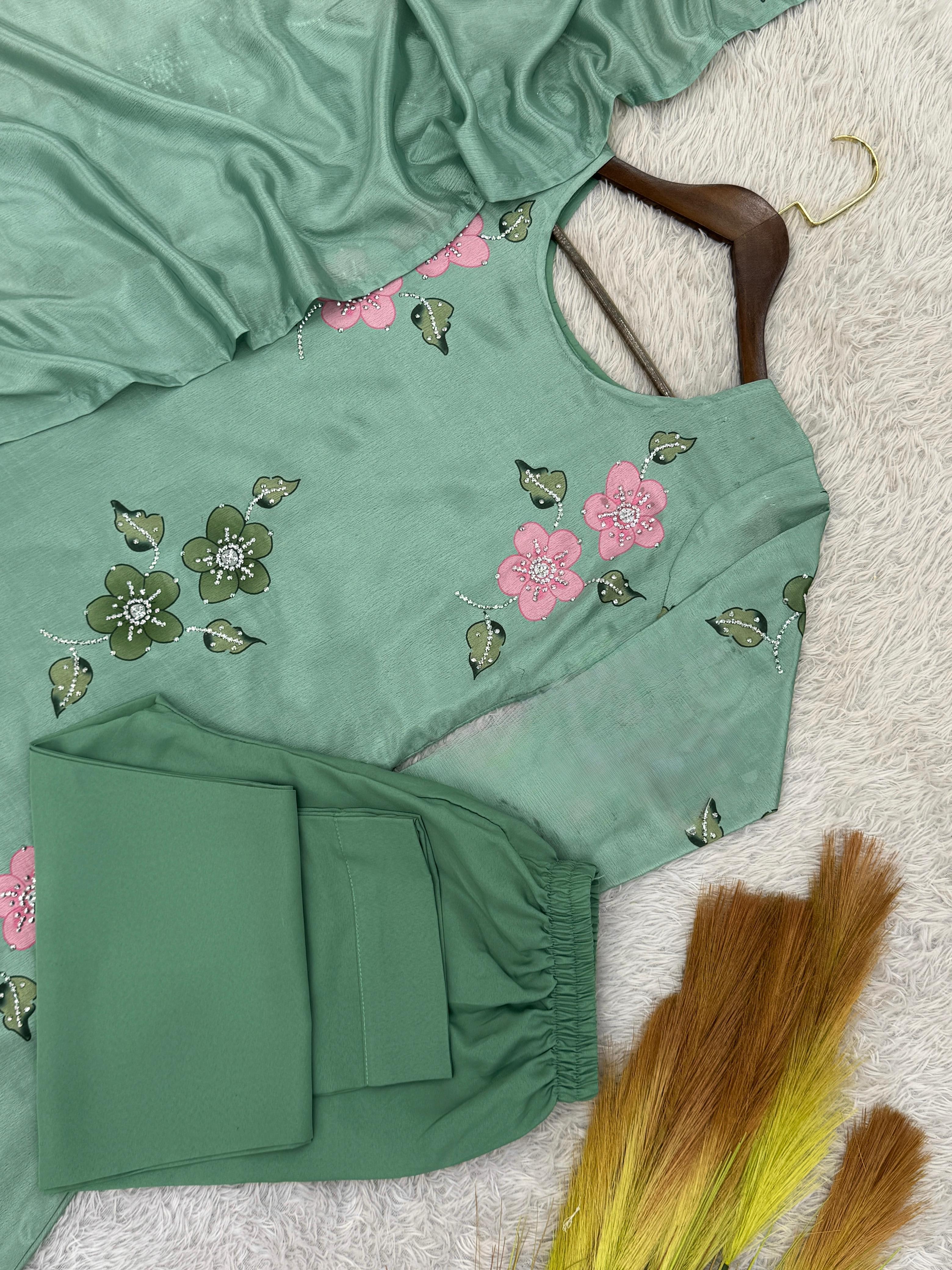 Marvelous Green Color Digital Printed Anarkali Suit