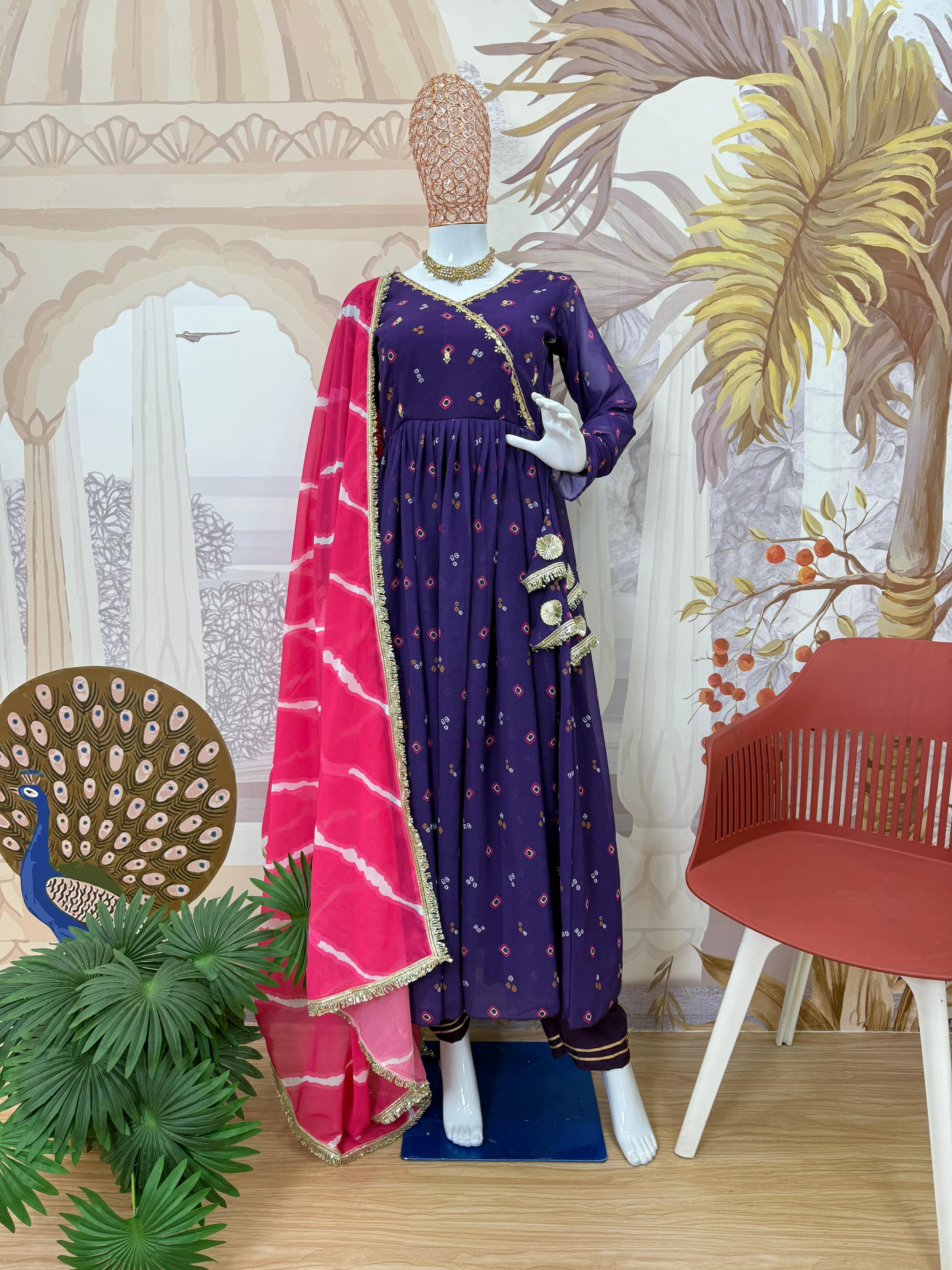 Trendy Blue Georgette Embroidery Work Gown