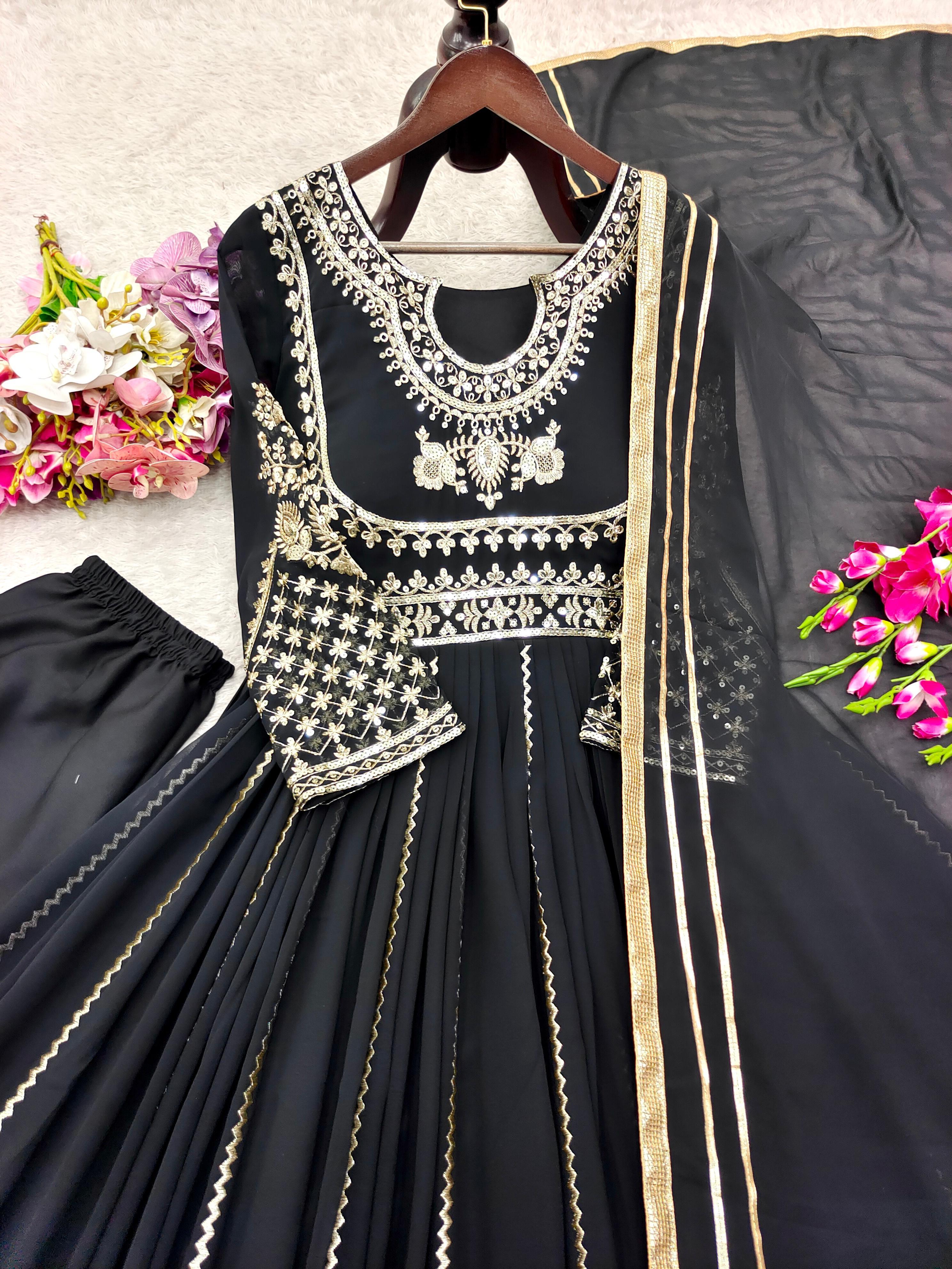 Ravishing Black Sequence Work Georgette Gown