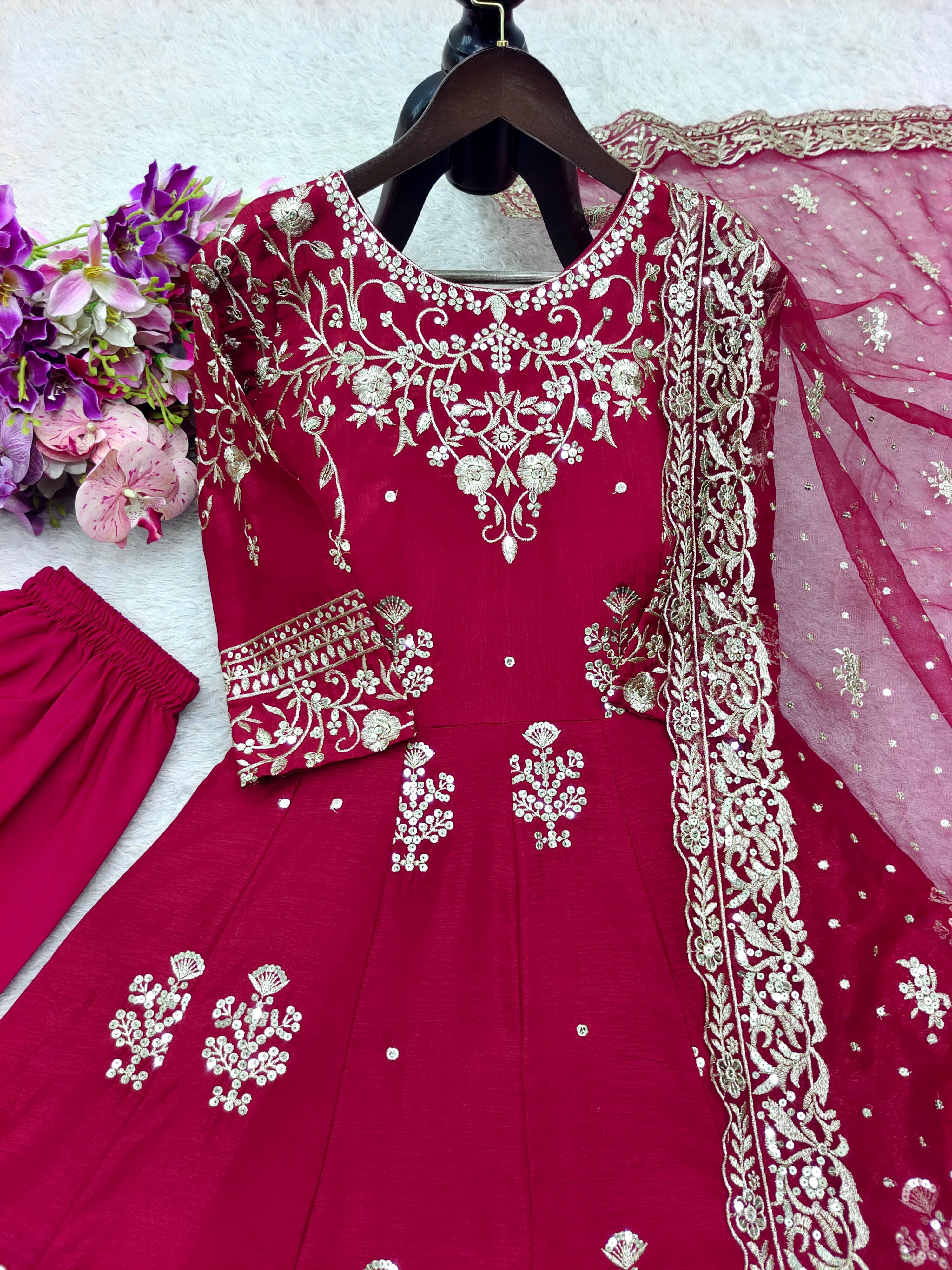 Ravishing Pink Color Sequence Work Gown