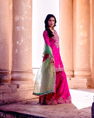 Gorgeous Pink Silk With Sequence Work Palazzo Suit