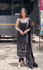 Attractive Black Georgette Thread Work Anarkali Suit