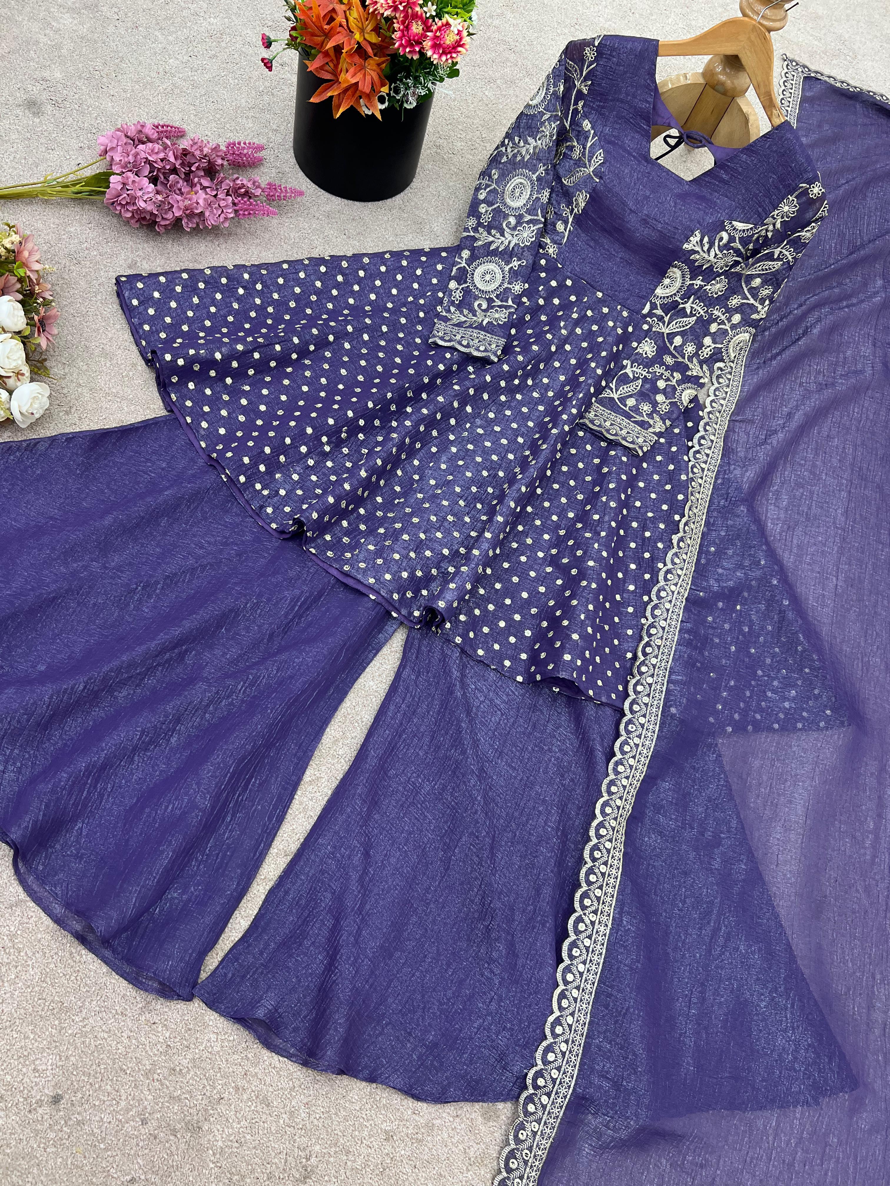 Attractive Purple Color Sequence Work Sharara Suit