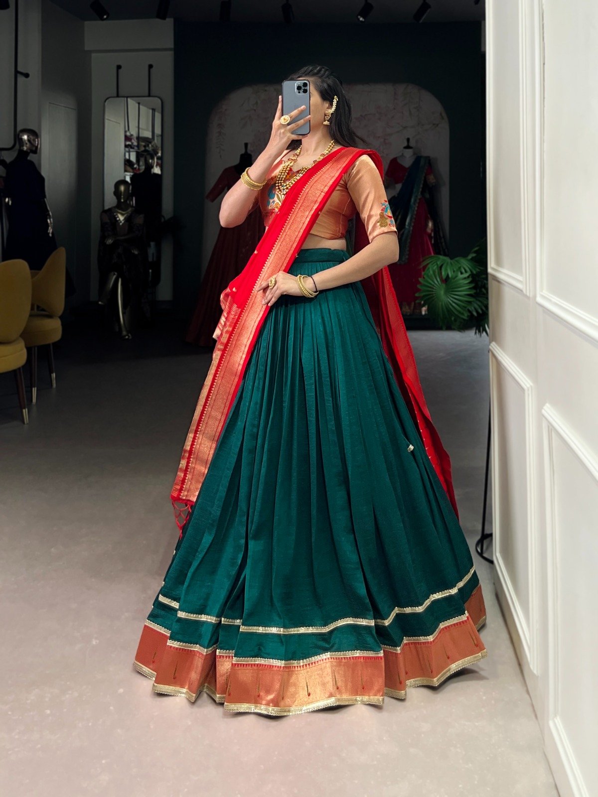 Exotic Green Vichitra Silk Zari Work Lehenga Choli