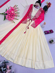 Gorgeous Pink Silk Embroidery Work Gown