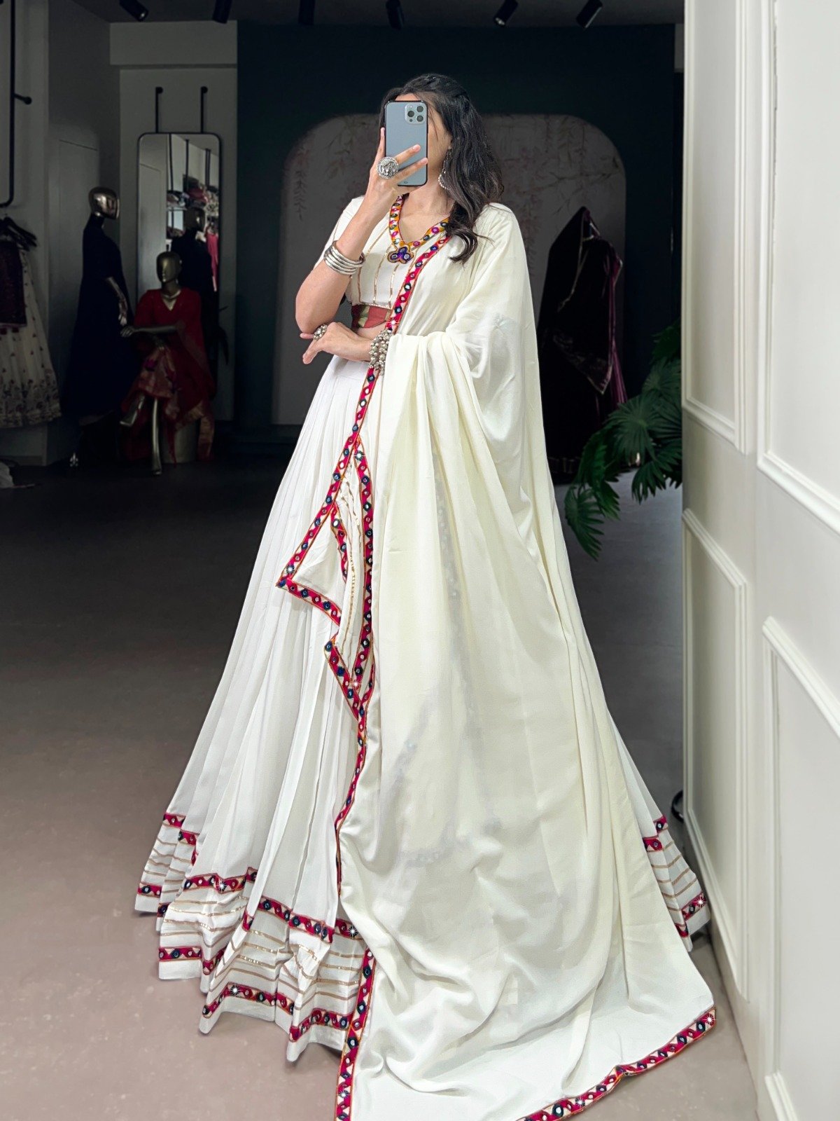 Navratri Lehenga Pink Rayon Mirror Work Lehenga Choli