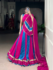 Navratri Wear Blue Color Bandhej Printed Lehenga Choli