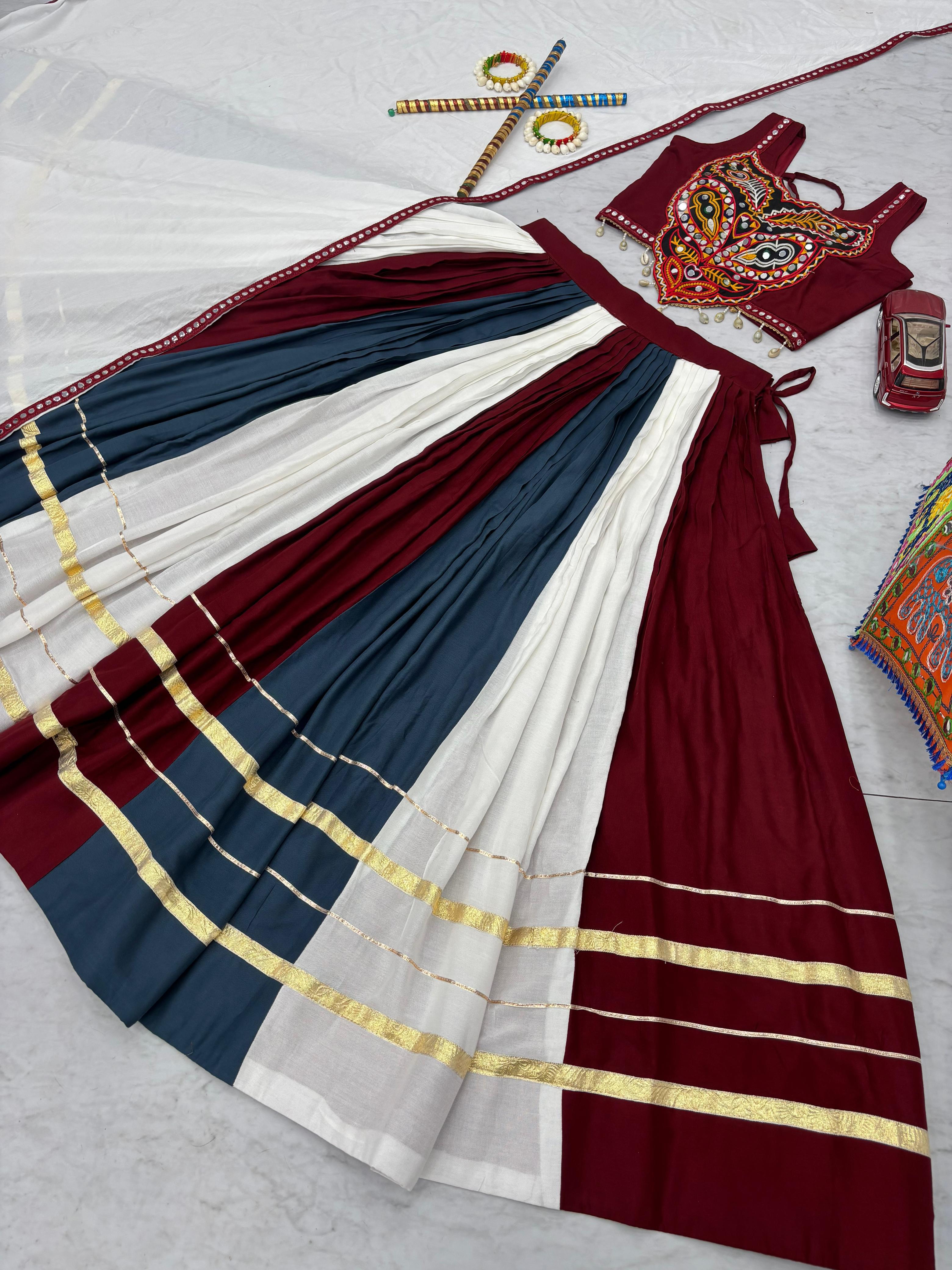 Lovely Multicolor Gamthi Work Lehenga Choli For Navratri