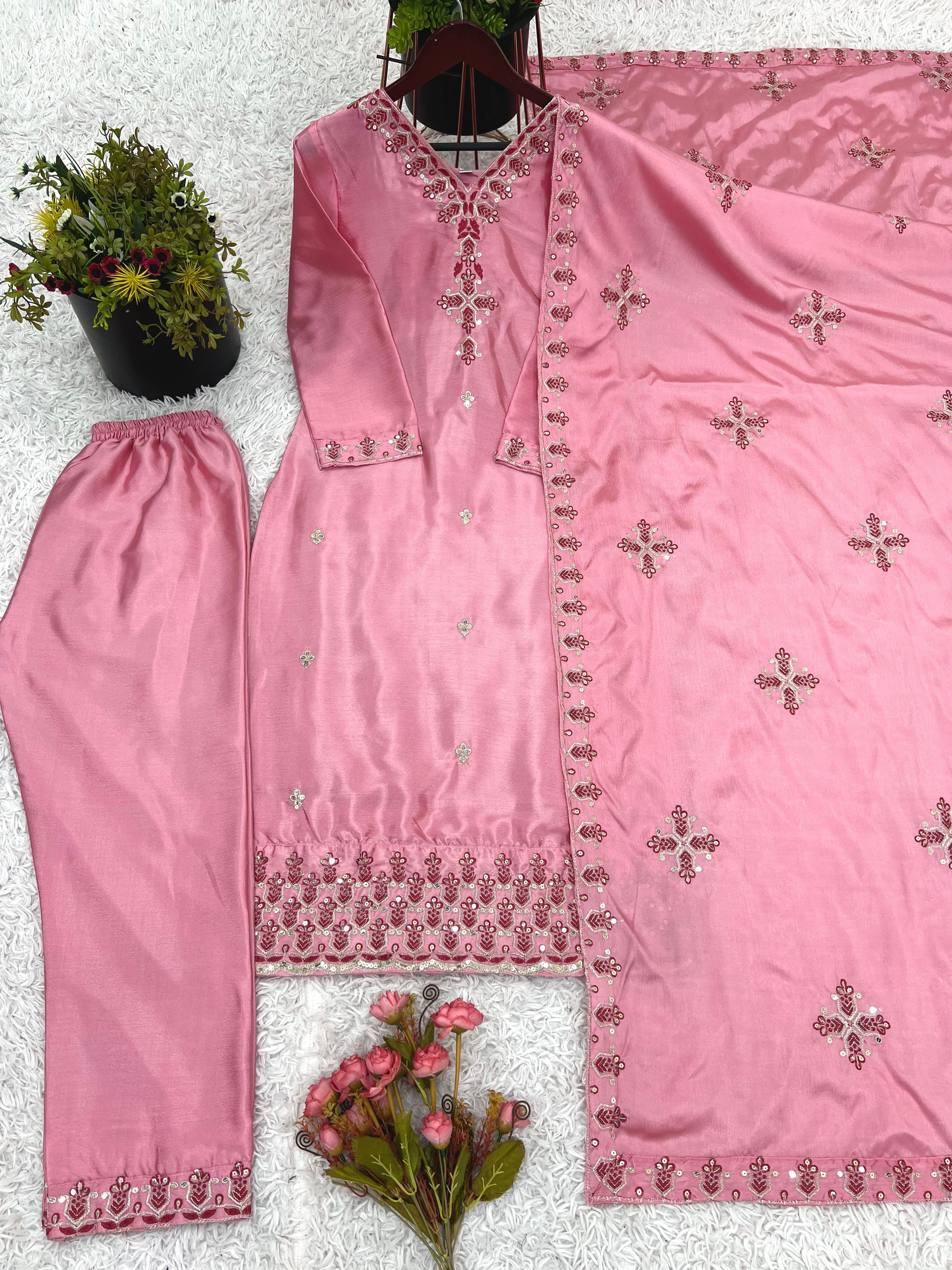 Amazing Pink Chinon Silk Sequence Work Anarkali Suit