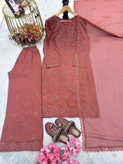 Ravishing Pink Color Embroidery Work Georgette Palazzo Suit