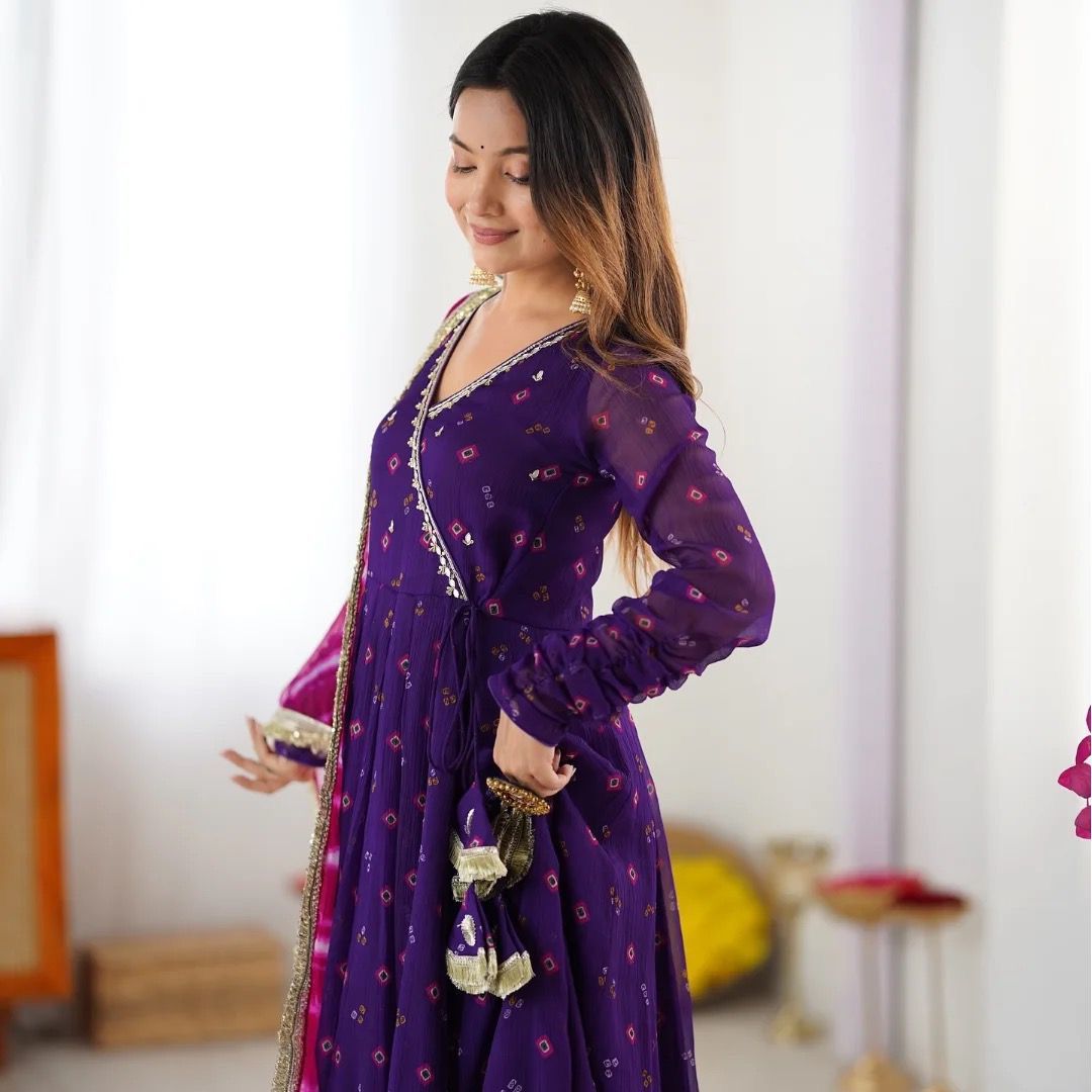 Trendy Blue Georgette Embroidery Work Gown