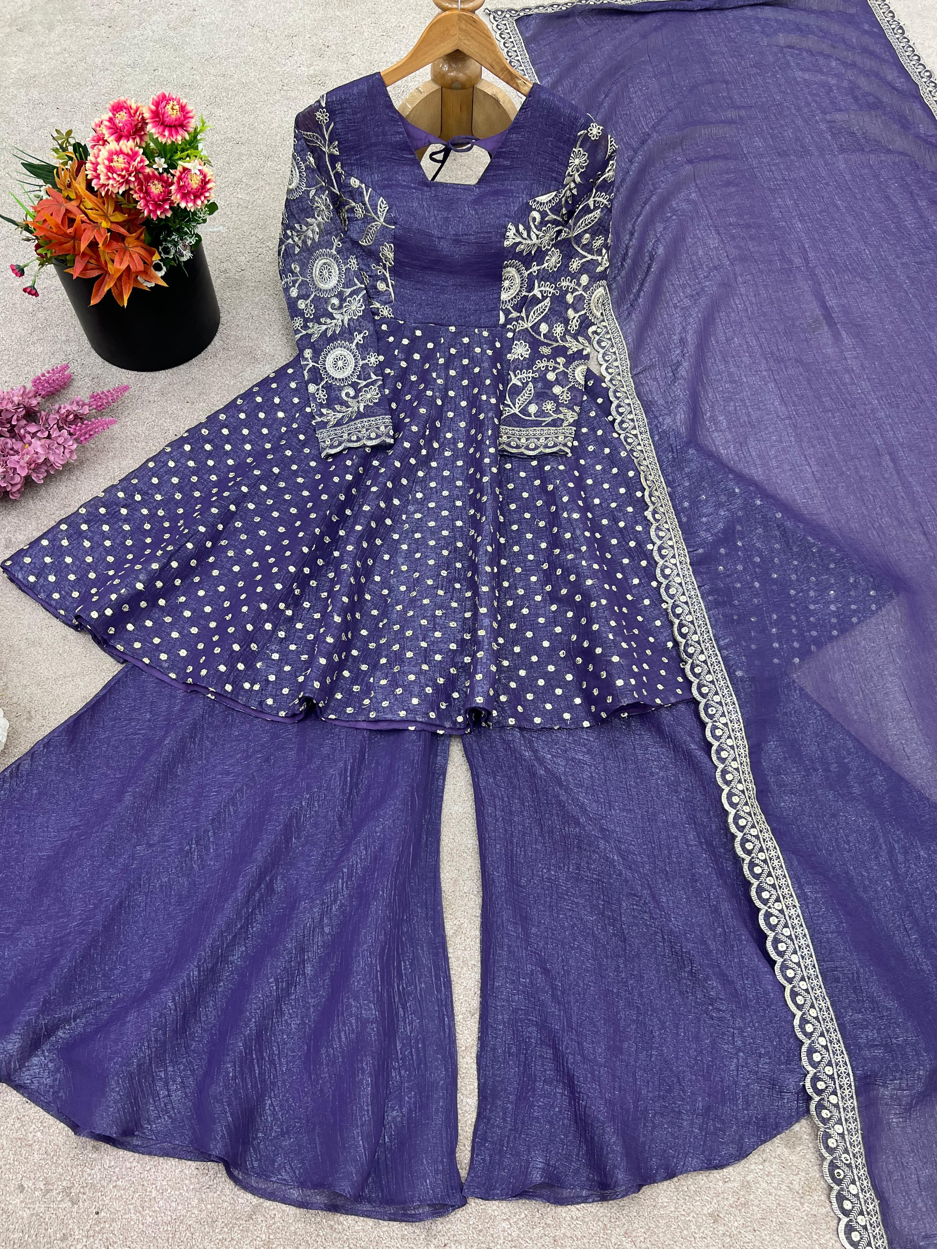 Attractive Purple Color Sequence Work Sharara Suit