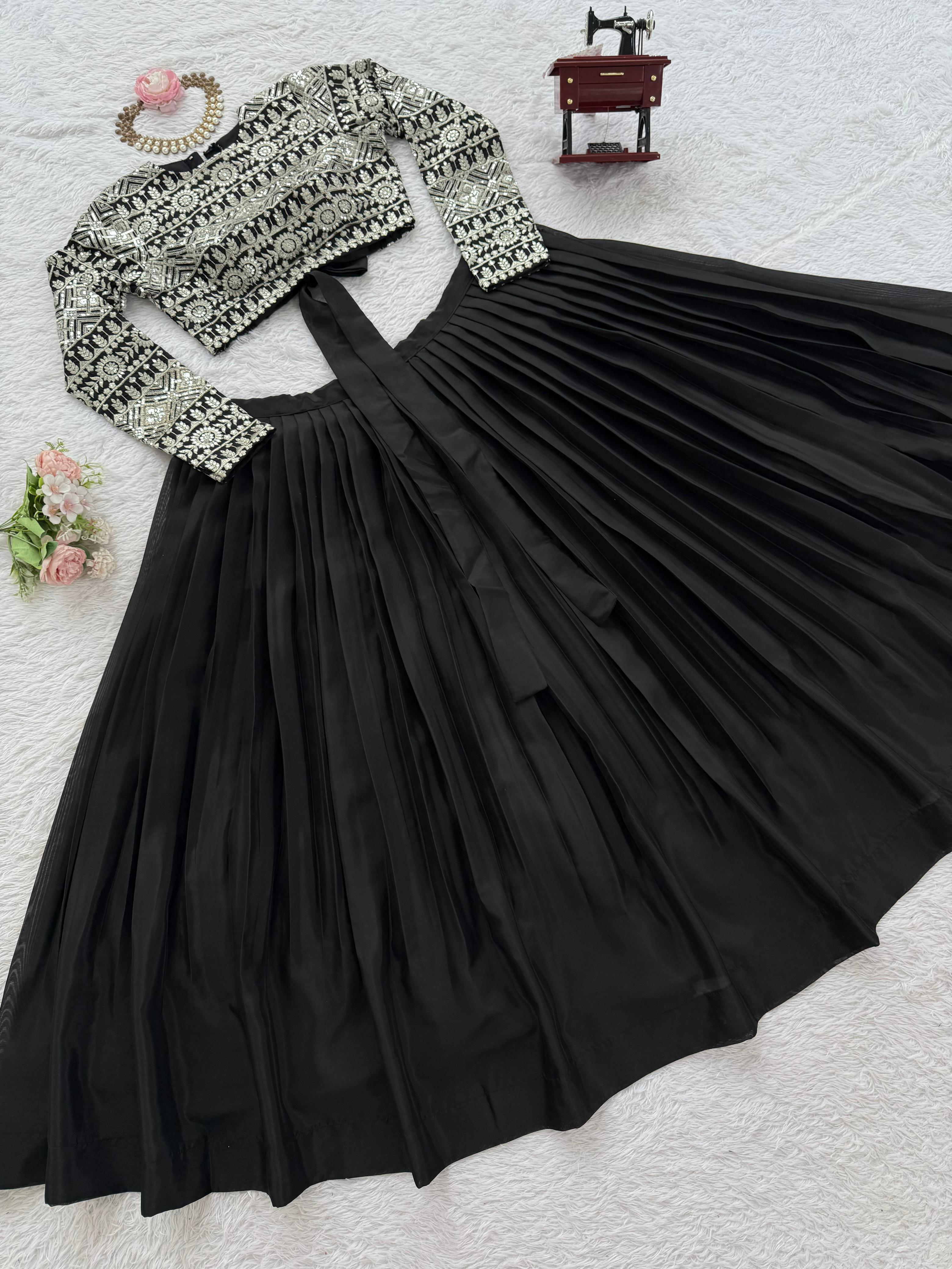 Mesmerizing Black Color Organza Lehenga Choli