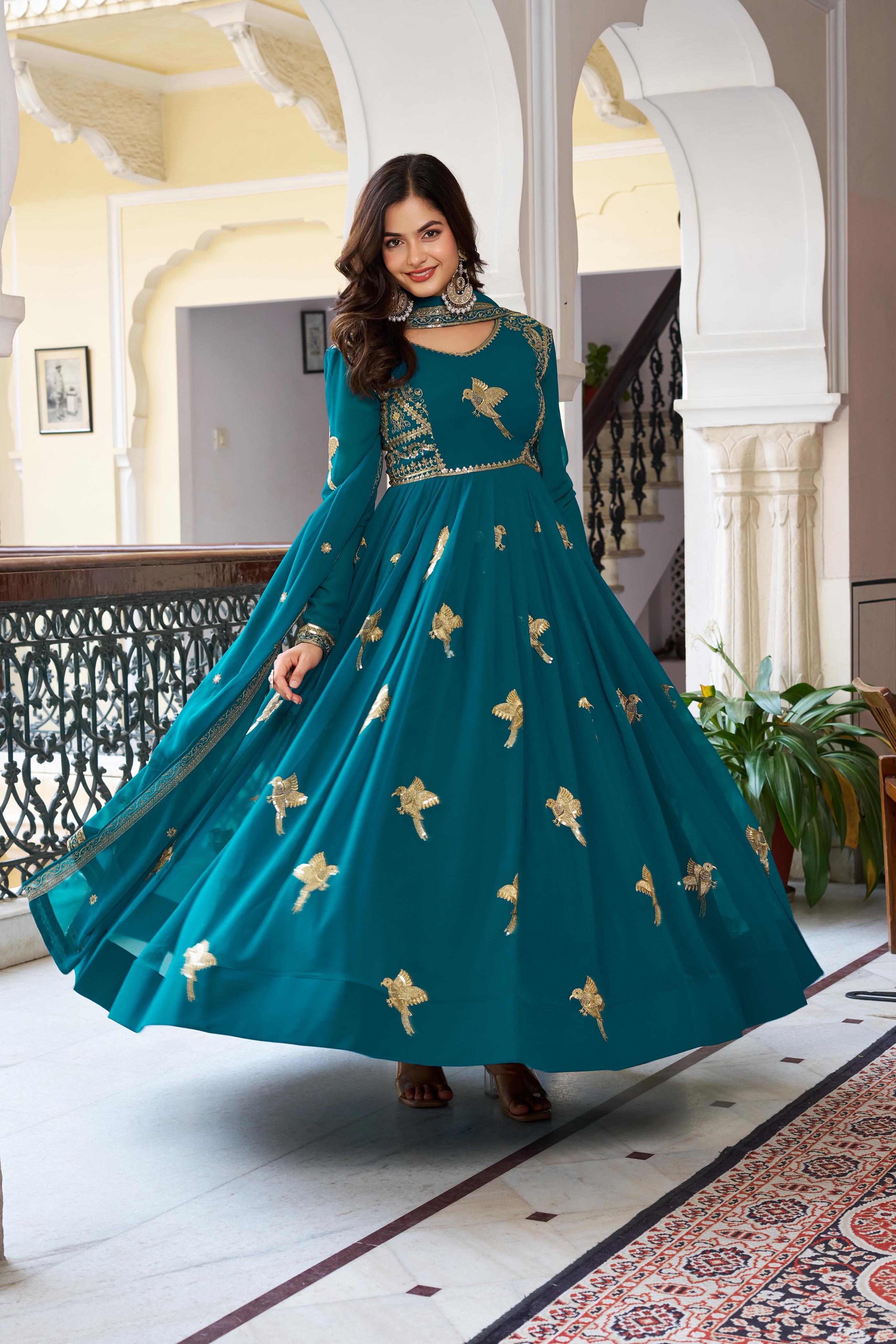 Glorious Pink Georgette Thread Work Gown