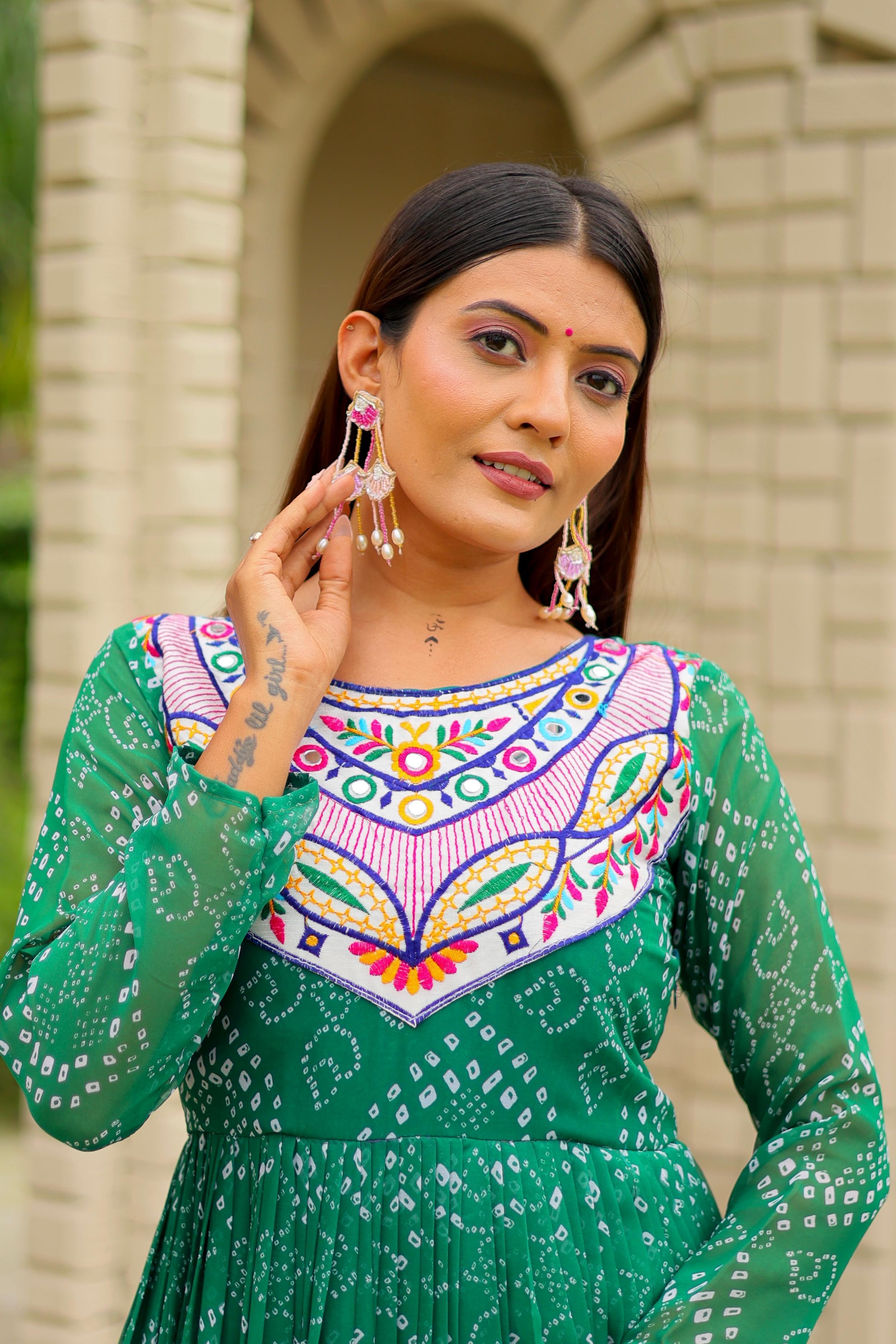 Pink Georgette Embroidery Work Gown For Navratri
