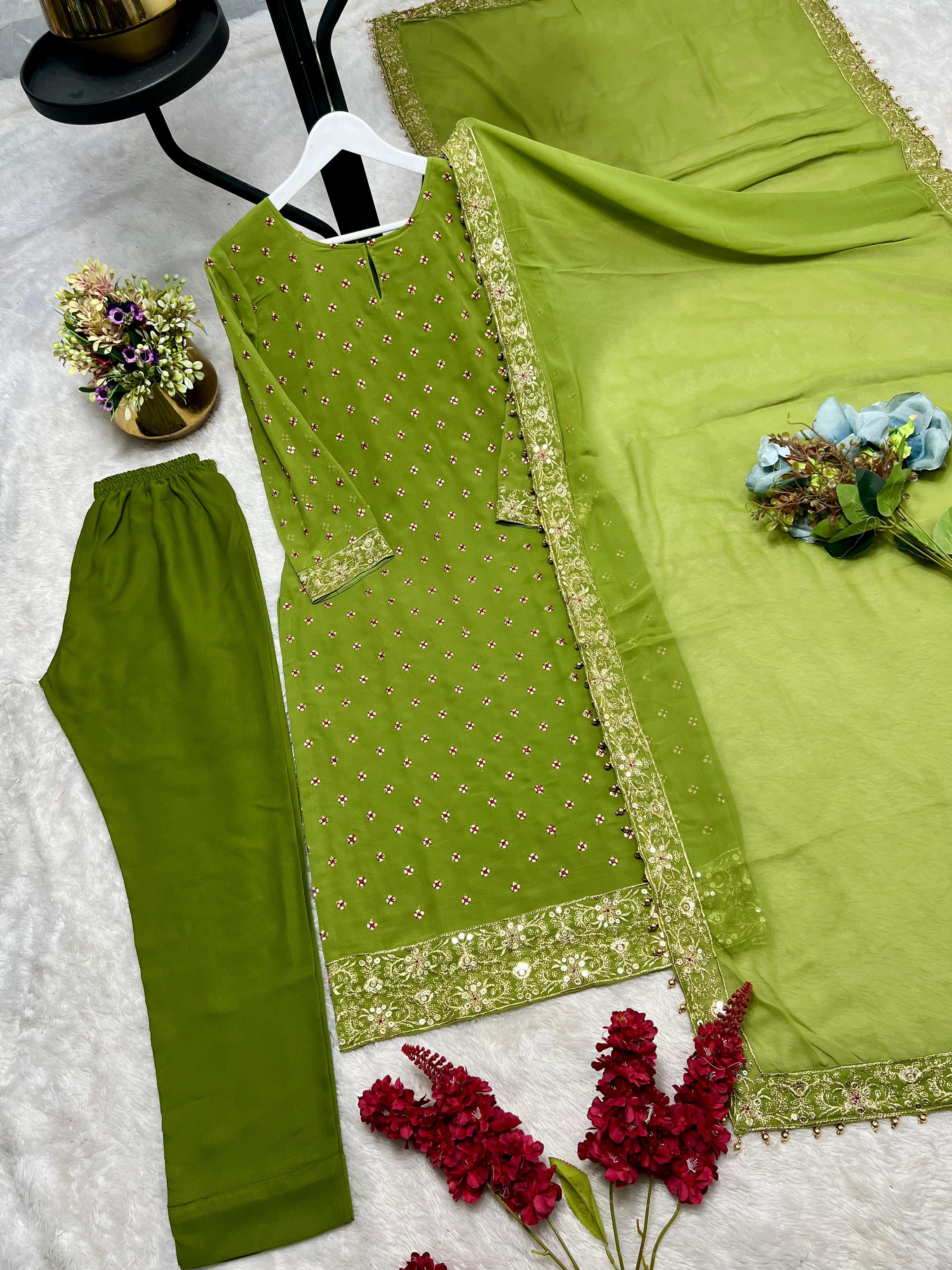 Gorgeous Green Color Georgette Embroidery Work Anarkali Suit