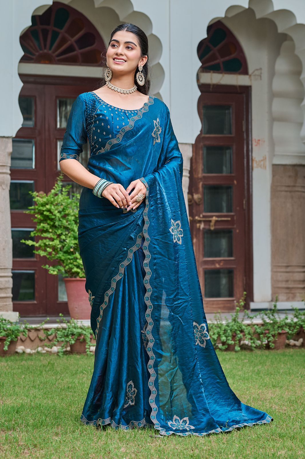 Ravishing Wine Fendi Silk Diamond Work Saree