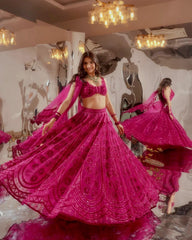 Lovely Pink Silk Thread Work Lehenga Choli