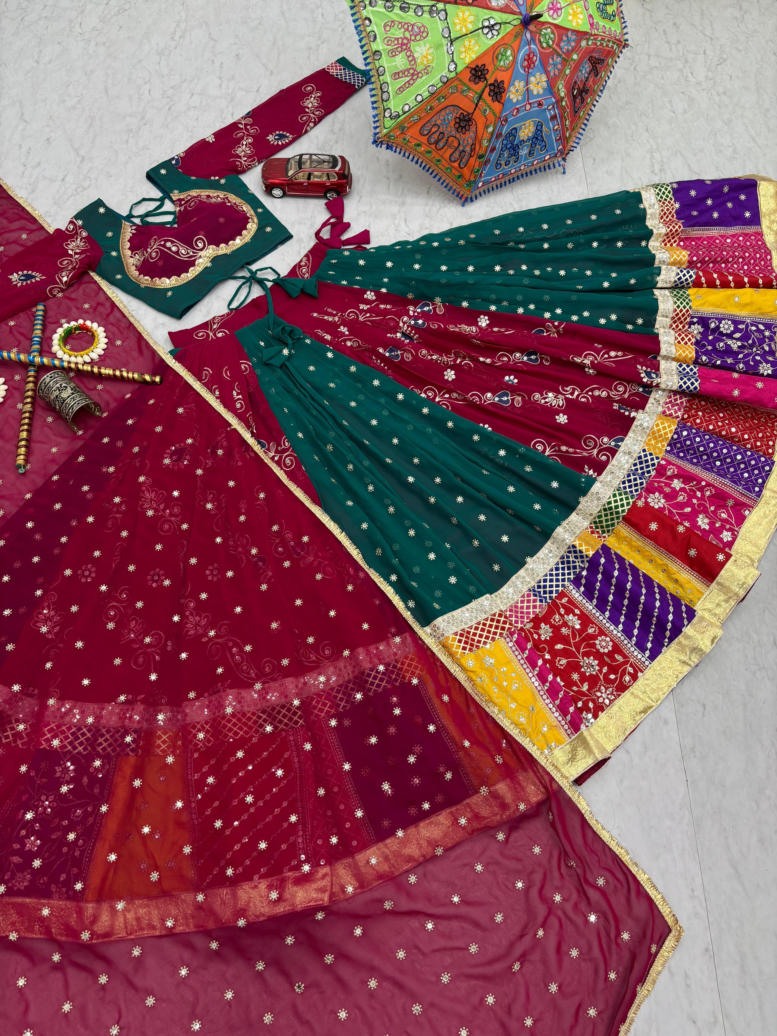 Maroon Color Embroidery Work Georgette Lehenga Choli For Navratri