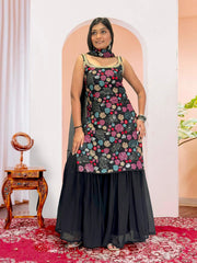 Marvelous Black Georgette Sequence Work Sharara Suit