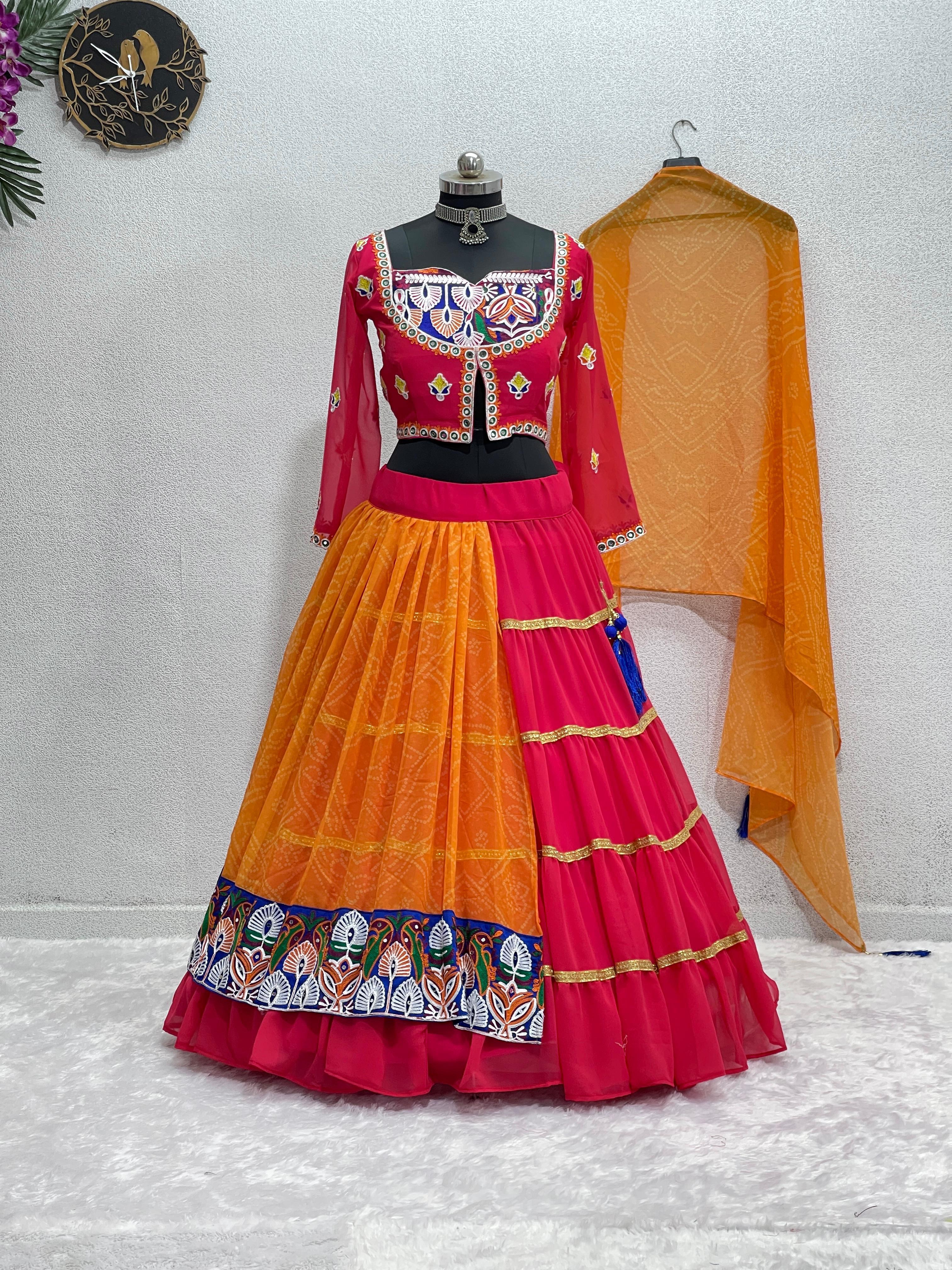 Lovely Pink Georgette Mirror Work Lehenga Choli