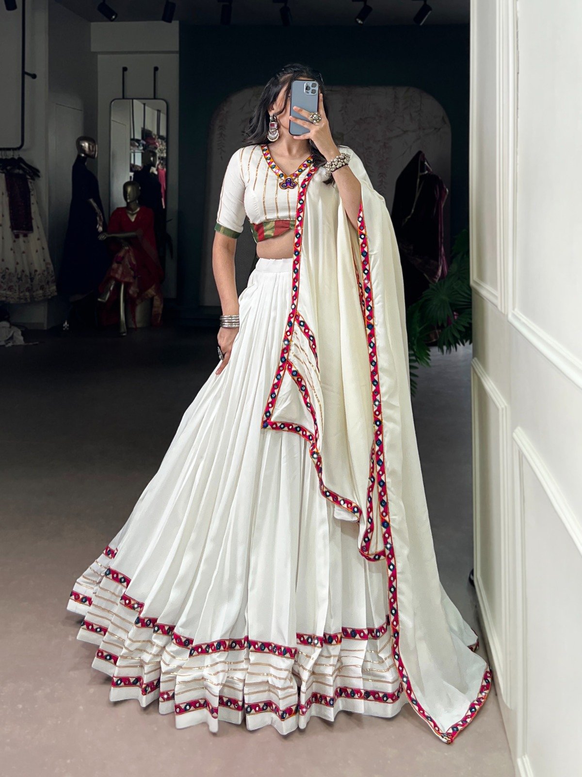 Navratri Lehenga Pink Rayon Mirror Work Lehenga Choli