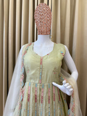 Stylish Pista Simmer Embroidery Work Gown