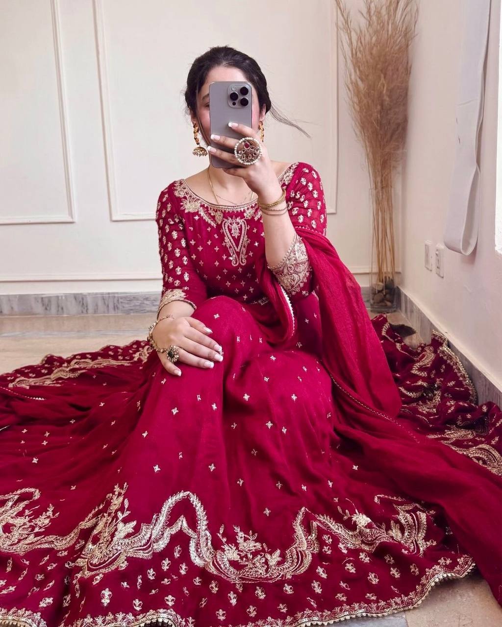 Buy Designer Embroidery Sequence Work Red color Gown