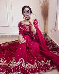 Buy Designer Embroidery Sequence Work Red color Gown