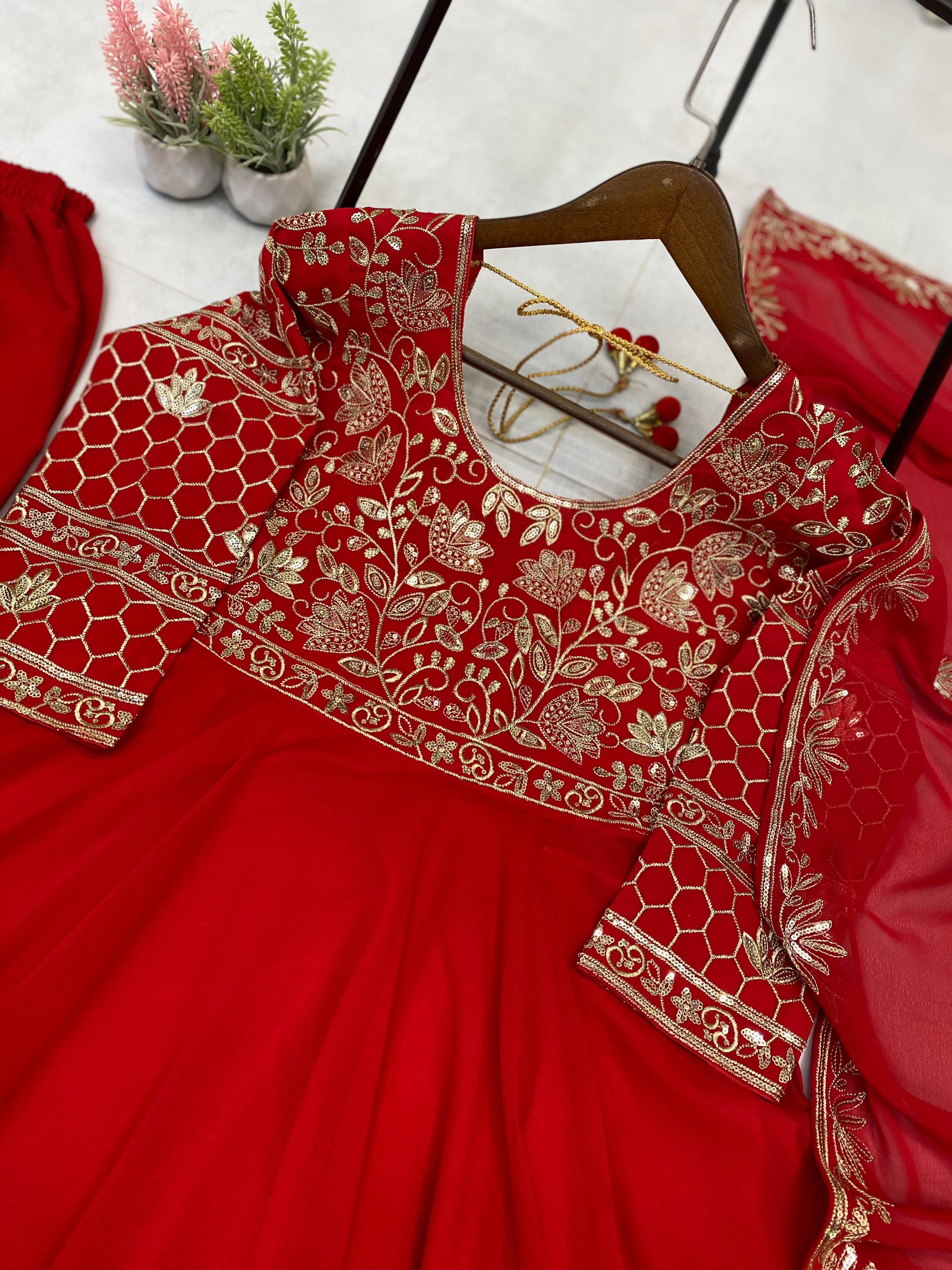 Amazing Red Georgette Sequence Work Gown