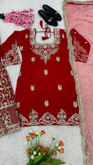 Attractive Red Georgette Sequence Work Sharara Suit