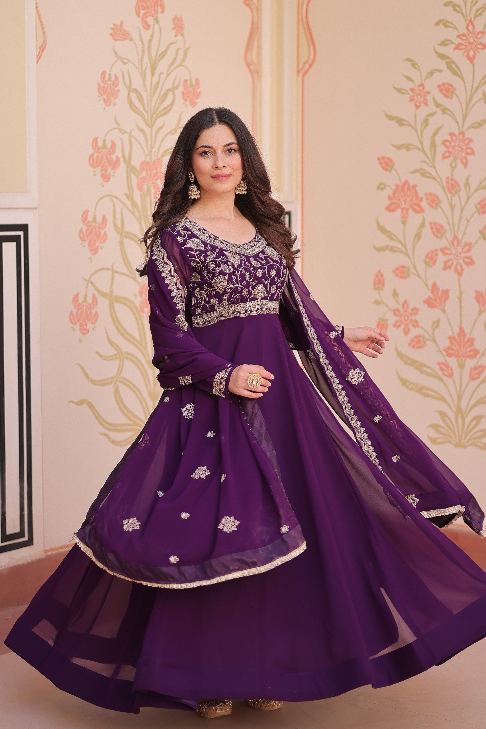 Awesome Red Color Beads With Embroidery Work Gown