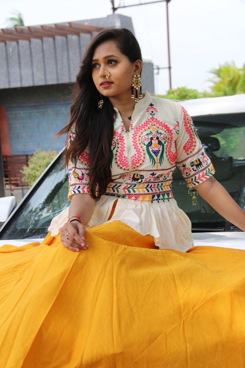 Amazing Yellow Color Embroidery Work Top With Lehenga