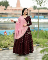 Maroon Poly Rayon Sequence Work Lehenga Choli For Navratri