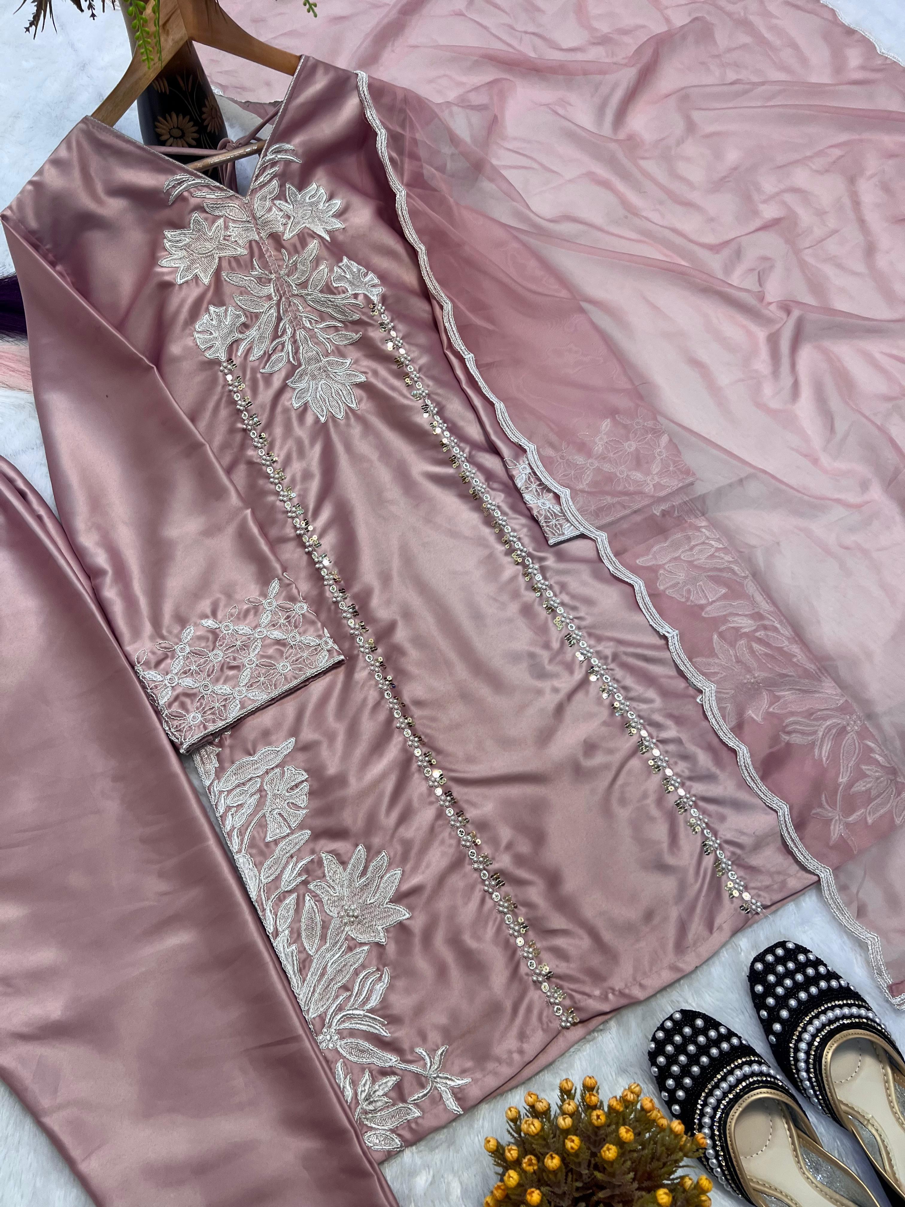 Ravishing Pink Color Sequence Work Palazzo Suit