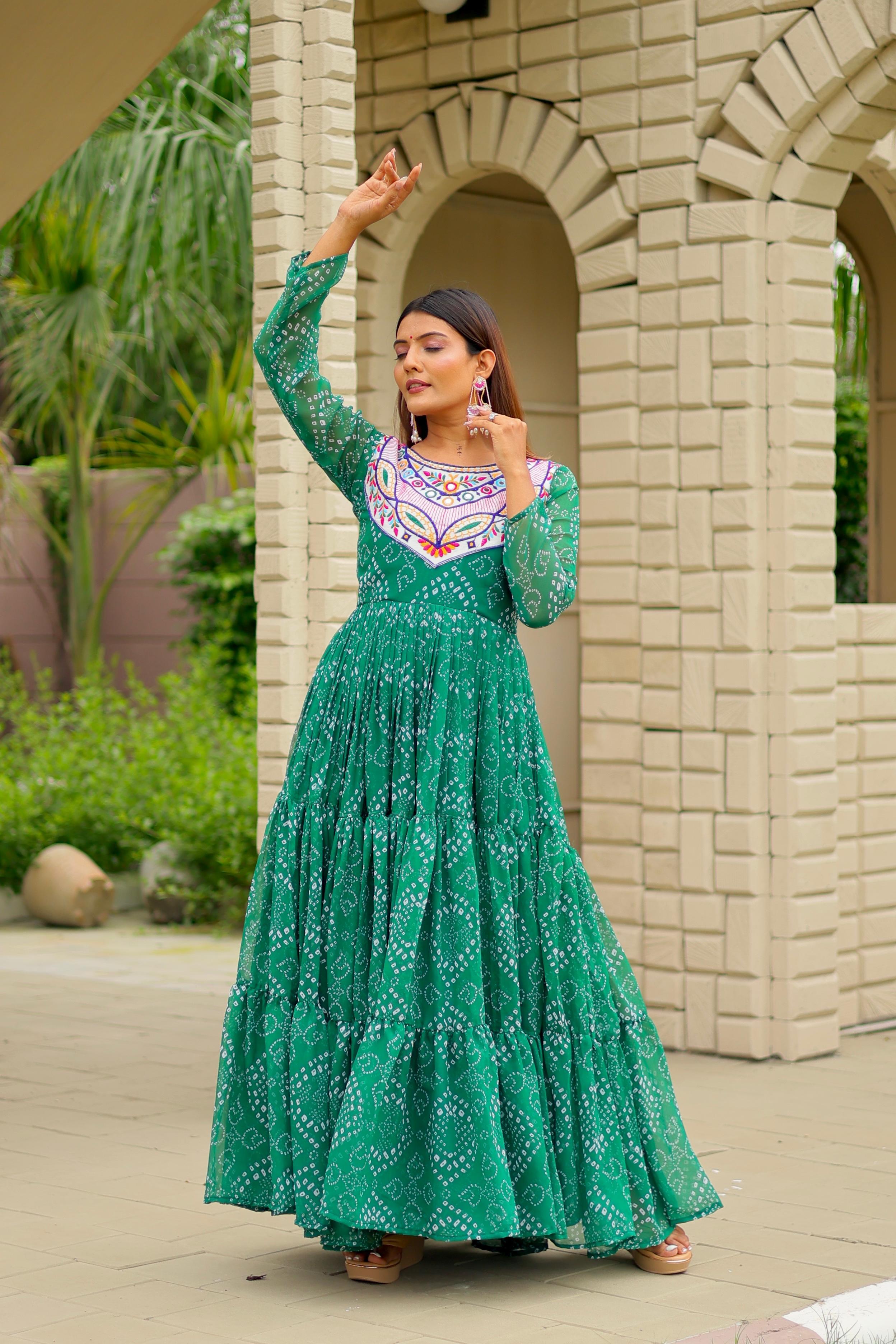 Pink Georgette Embroidery Work Gown For Navratri
