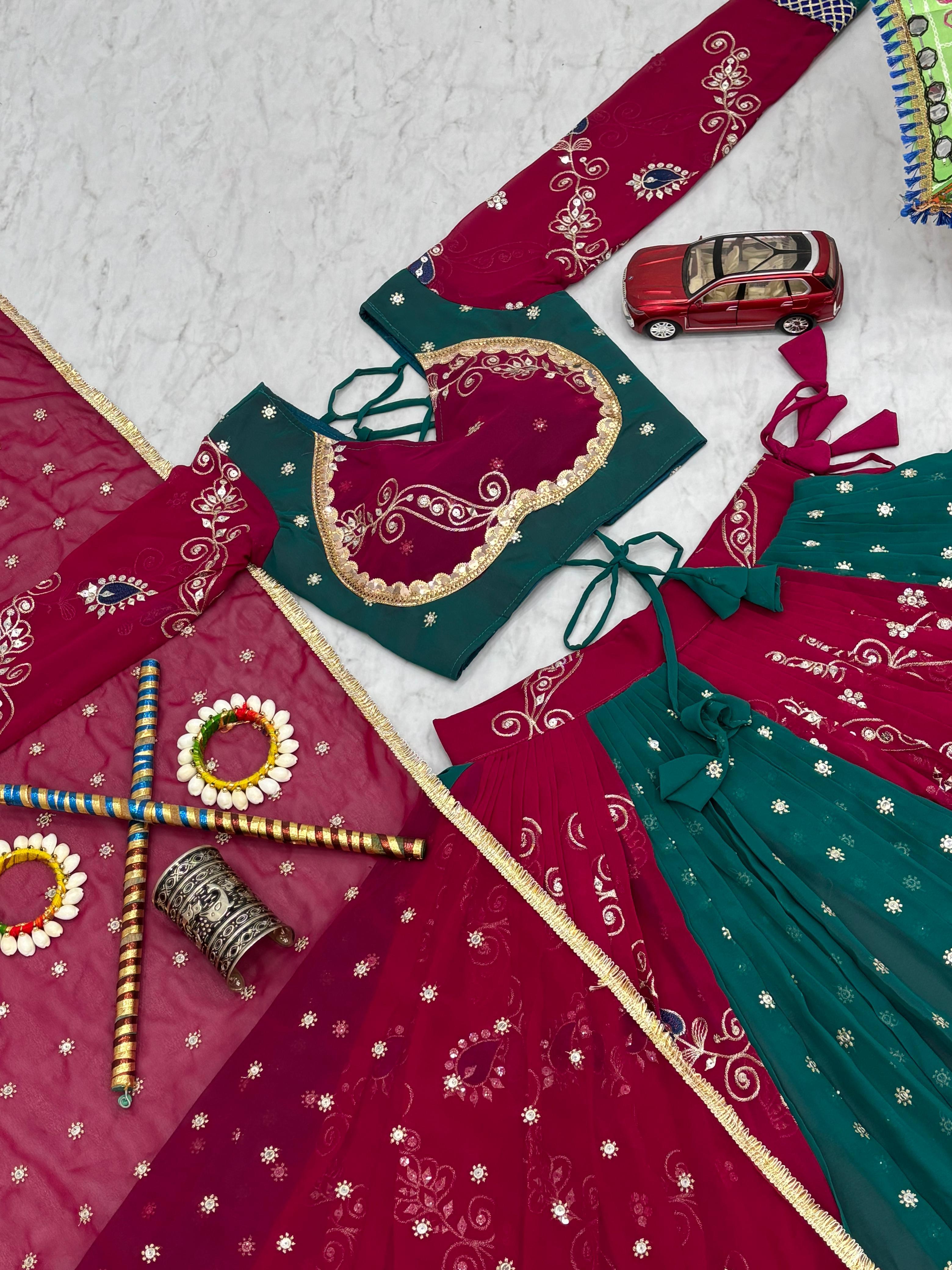 Maroon Color Embroidery Work Georgette Lehenga Choli For Navratri