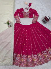 Glorious Pink Georgette Embroidered Heavy Work Lehenga Choli