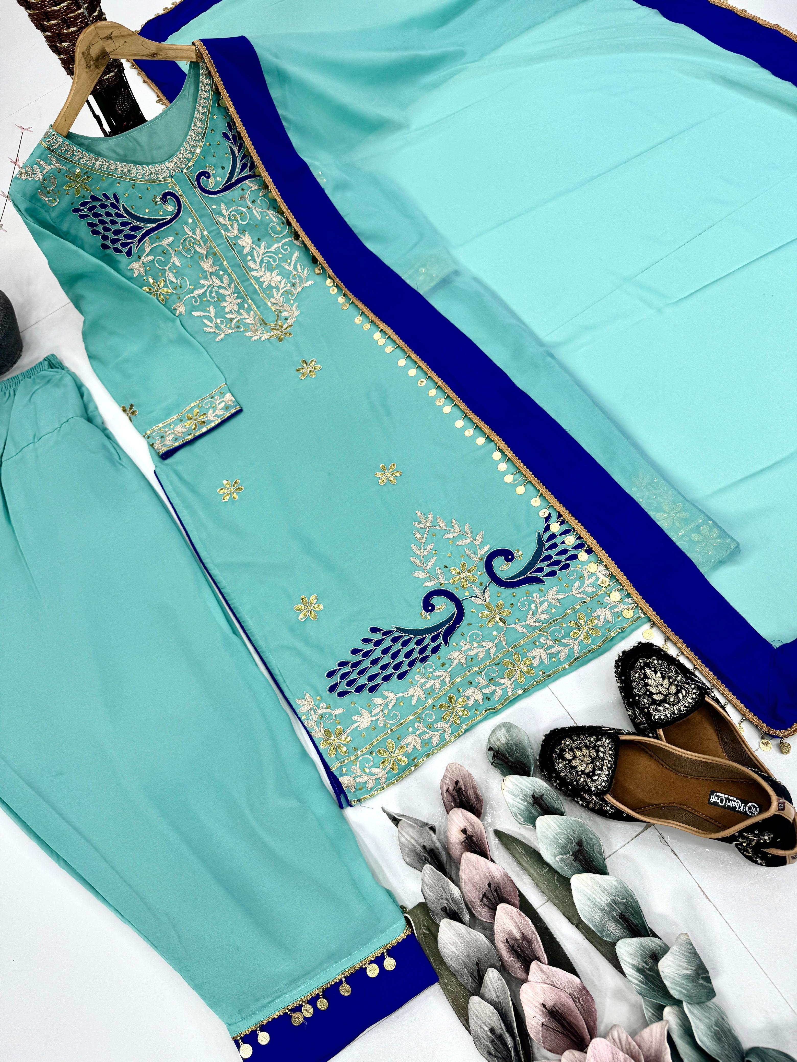 Lovely Sky Blue Color Sequence Work Punjabi Salwar Suit