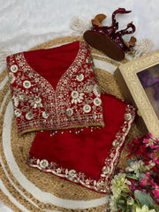 Beautiful Red Color Sequence Work Silk Saree