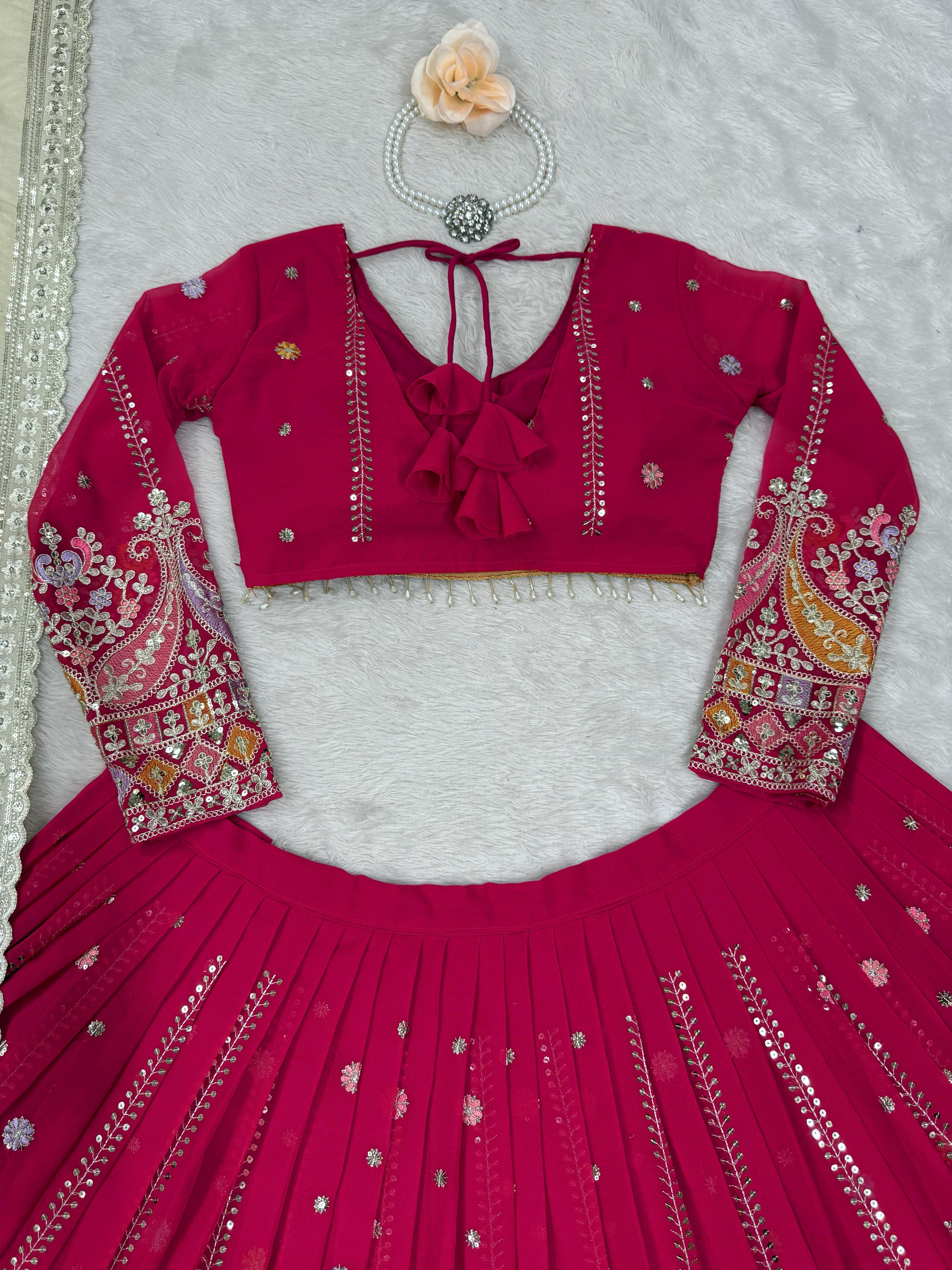 Glorious Pink Georgette Embroidered Heavy Work Lehenga Choli